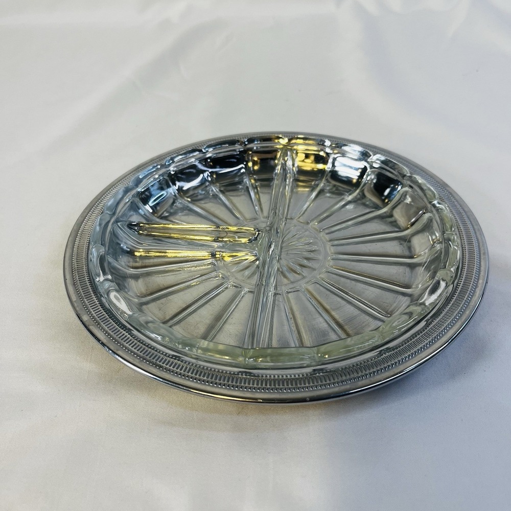 VTG Continental Silver Co 3 Section Relish Tray Silver Plated Glass Insert
